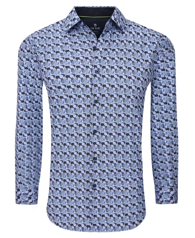 Tom Baine Slim Fit Performance Long Sleeve Geometric Button Down In Blue