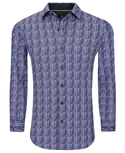 Tom Baine Slim Fit Performance Long Sleeve Geometric Button Down In Blue