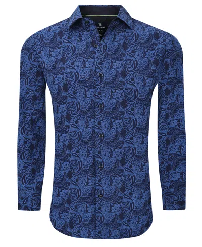 Tom Baine Slim Fit Performance Long Sleeve Geometric Button Down In Blue