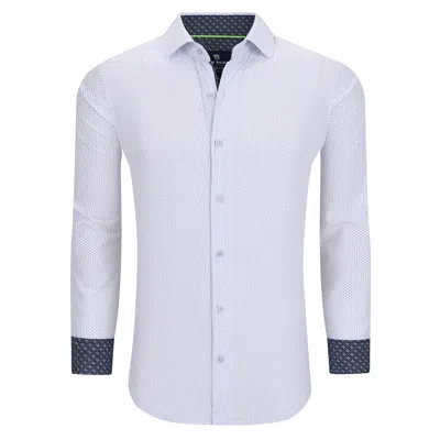 Tom Baine Slim Fit Performance Long Sleeve Geometric Button Down In White