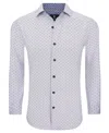 Tom Baine Men's Slim Fit Performance Long Sleeve Geometric Button Down Dress Shirt In White