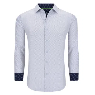 Tom Baine Slim Fit Performance Long Sleeve Geometric Button Down In White