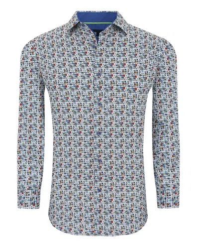 Tom Baine Slim Fit Performance Long Sleeve Printed Button Down In Grey