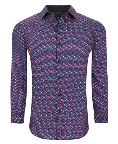 Tom Baine Slim Fit Performance Long Sleeve Printed Button Down In Purple