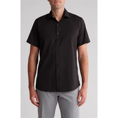 Tom Baine Slim Fit Performance Short Sleeve Button-up Shirt In Black
