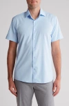 Tom Baine Slim Fit Performance Short Sleeve Button-up Shirt In Light Blue