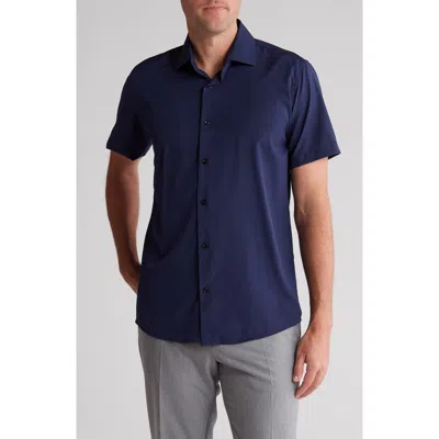 Tom Baine Slim Fit Performance Short Sleeve Button-up Shirt In Navy