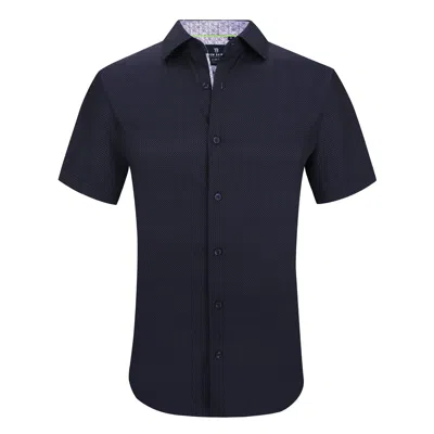 Tom Baine Men's Slim Fit Short Sleeve Performance Stretch Button Down Dress Shirt In Navy Diamond