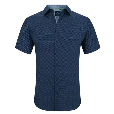 Tom Baine Men's Slim Fit Short Sleeve Performance Stretch Button Down Dress Shirt In Navy Dot