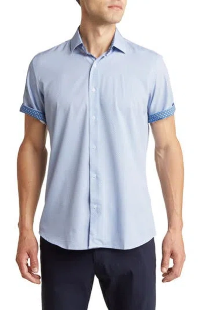 Tom Baine Slim Fit Short Sleeve Performance Stretch Button-up Shirt In Blue/white