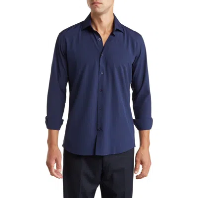 Tom Baine Slim Fit Solid Wrinkle Resistant Performance Stretch Button-up Shirt In Navy