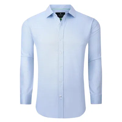 Tom Baine Solid Linen Feel Long Sleeve Button Down In Blue