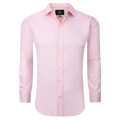 Tom Baine Solid Linen Feel Long Sleeve Button Down In Pink