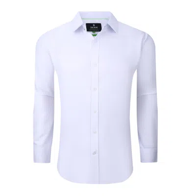 Tom Baine Solid Linen Feel Long Sleeve Button Down In White