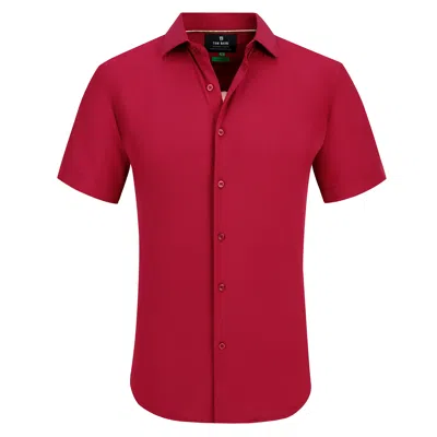Tom Baine Men's Slim Fit Short Sleeve Performance Button Down Dress Shirt In Burgundy