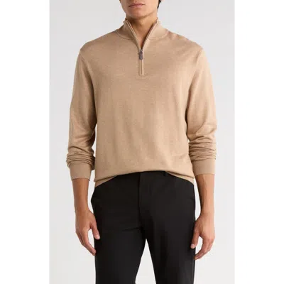 Tom Baine Solid Quarter Zip Pullover In Brown