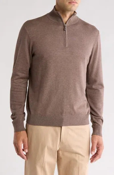 Tom Baine Solid Quarter Zip Pullover In Brown