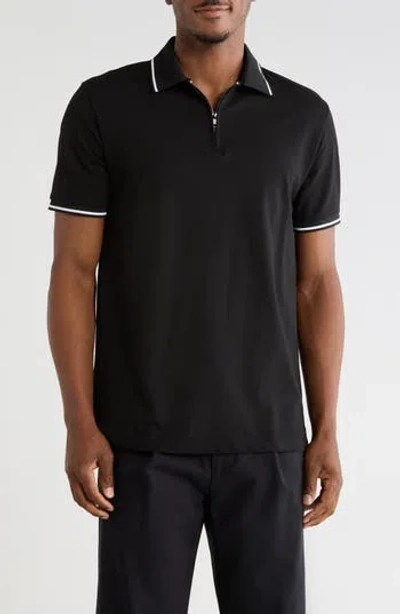 Tom Baine Tipped Quarter Zip Knit Polo In Black