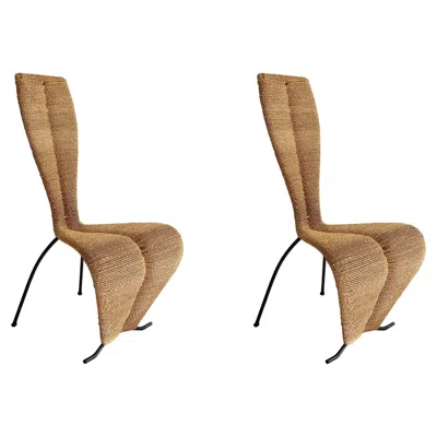 Pre-owned Tom Dixon 2 X Hourglass Rope Dining Chairs  Style Metal Frame Uk 1980s Postmodern In Brown