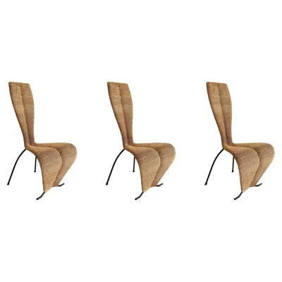 Pre-owned Tom Dixon 3 X Hourglass Rope Dining Chairs  Style Metal Frame Uk 1980s Postmodern In Brown