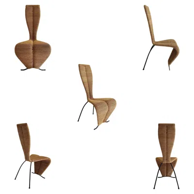 Pre-owned Tom Dixon 5 X Hourglass Rope Dining Chairs  Style Metal Frame Uk 1980s Postmodern In Brown
