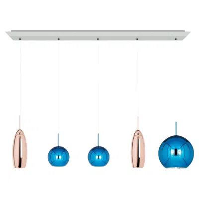 Pre-owned Tom Dixon Custom  Linear Pendant Chandelier Set Of 5, Copper And Blue
