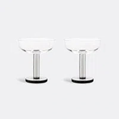 Tom Dixon Set Of Two Puck Smoked-glass Coupe Glasses In Clear / Black Base