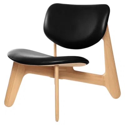 Pre-owned Tom Dixon Natural Oak Wood And Black Leather 'slab' Lounge Chair