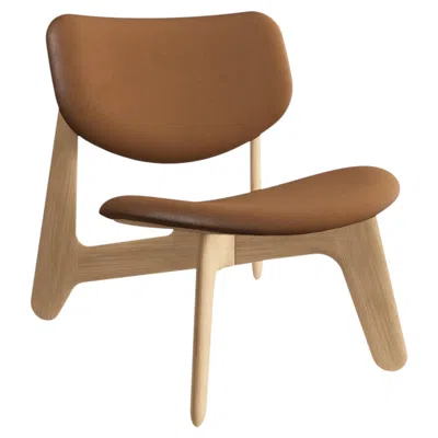 Pre-owned Tom Dixon Natural Oak Wood And Cognac Leather 'slab' Lounge Chair In Brown