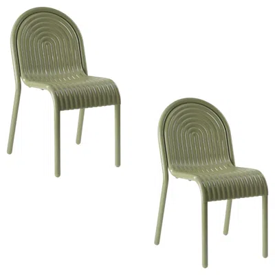 Pre-owned Tom Dixon Pair Of  'groove' Aluminum Outdoor Dining Chairs In Moss Green