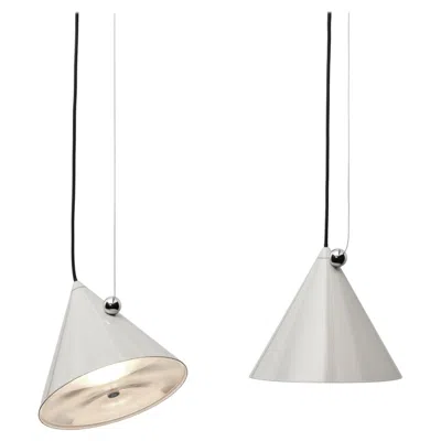 Pre-owned Tom Dixon 'pose' 10-inch High Gloss Off-white Conical Adjustable Steel Pendant In Transparent