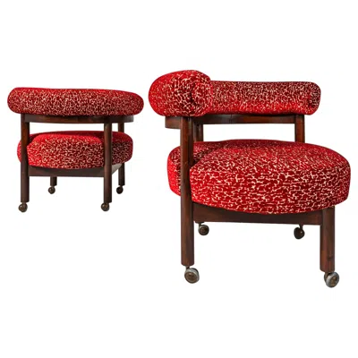 Pre-owned Tom Dixon Set Of Two (2) Barrel Back Lounge Chairs In Walnut After Nanna Ditzel, C. 1960's In Brown
