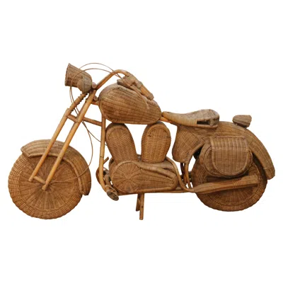 Pre-owned Tom Dixon Vintage Handwoven Wicker Motorcycle Sculpture Attributed To  In Brown