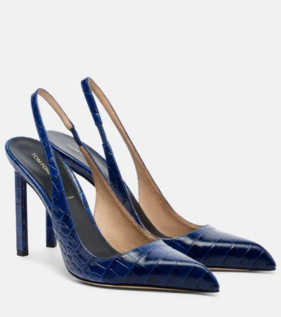 Tom Ford 105 Croc-effect Leather Slingback Pumps In Blue