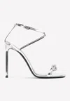 Tom Ford 105 Crystal Chain Sandals In Metallic Leather In Silver