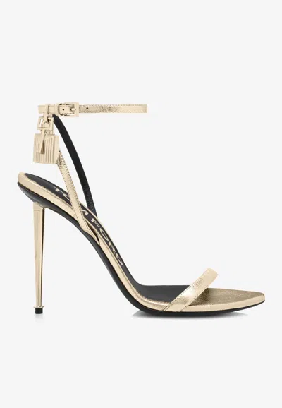 Tom Ford 105 Padlock Metallic Heeled Sandals In Gold