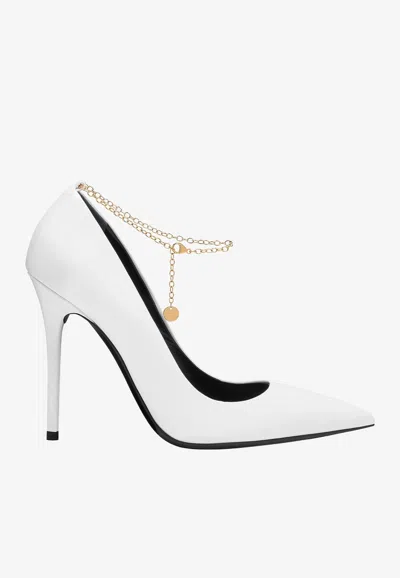 Tom Ford 105mm Patent Leather Anklet Pumps In White