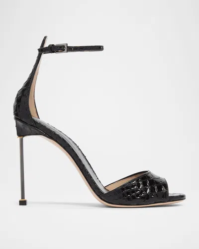 Tom Ford 105mm Croc-embossed Leather Ankle-strap Sandals In Black