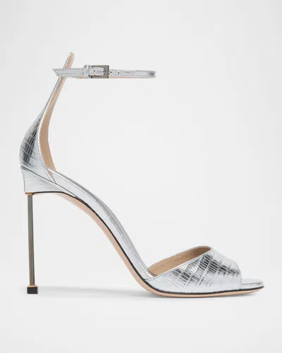 TOM FORD 105MM EMBOSSED METALLIC LEATHER ANKLE-STRAP SANDALS