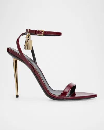 Tom Ford 105mm Lock Patent Leather Ankle-strap Sandals In Ruby Red