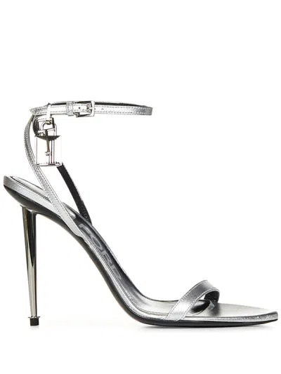 Tom Ford 105mm Padlock Ankle Strap Sandals In Silver