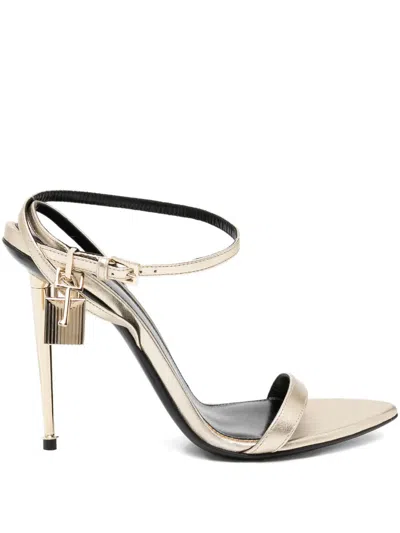Tom Ford 105mm Padlock Leather Sandals In Neutral