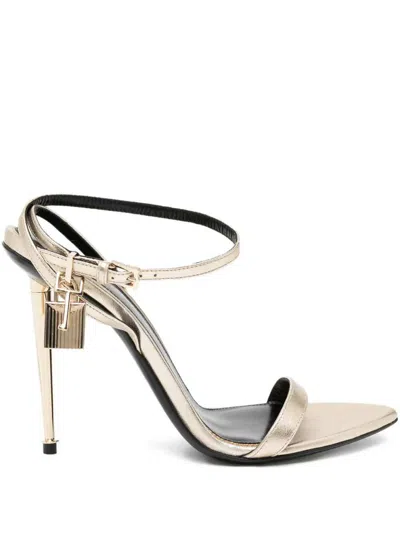 Tom Ford 105mm Padlock Leather Sandals In Neutral