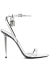 Tom Ford Padlock Leather Heel Sandals In Grey