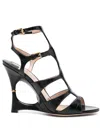 Tom Ford Paradis Cutout Croc-effect Leather Wedge Sandals In 1n001 - Black