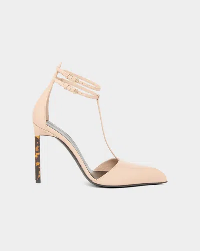 Tom Ford 105mm Shiny Kid Leather T-strap Pumps In Neutral