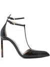 Tom Ford Python Stamped Leather Double Ankle Strap Pumps In Brown