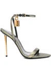 Tom Ford Hammered-effect Fabric Padlock Pointy Naked Sandals Shoes In Gold