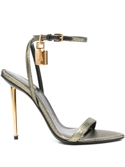 Tom Ford 115mm Padlock Stiletto Heeled Sandals In Gold