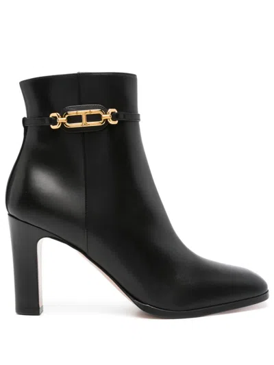 Tom Ford Black Ankle Boots With T Chain Detail In Leather Woman In Blue